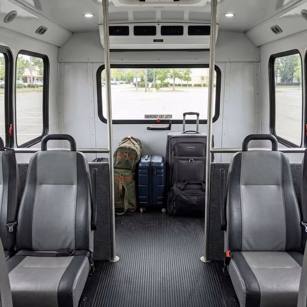 lathrop 28 passenger minibus luggage area